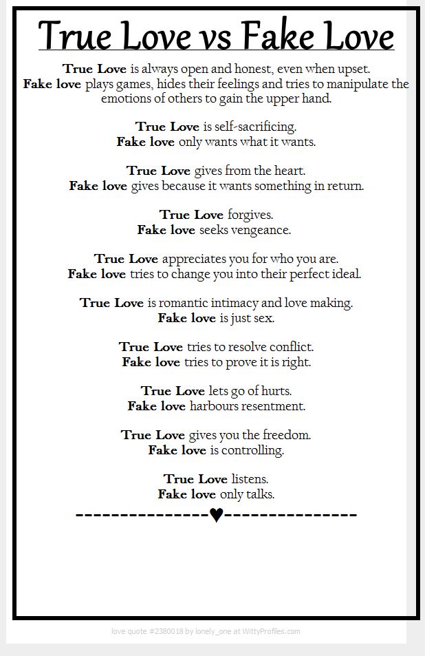 true love vs fake love poem in black and white with the words true love versus fake love