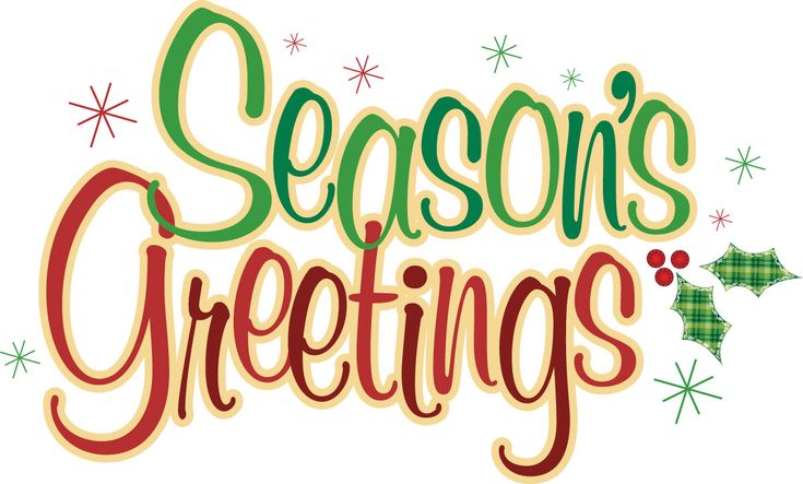 the words season's greetings written in green and red lettering on a white background