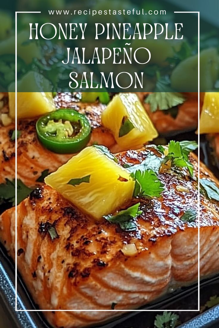 salmon with pineapple and jalapeno salsa on the side in a pan