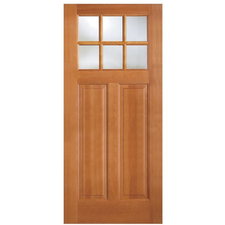 a wooden door with glass panels on the top and bottom panel, in light wood