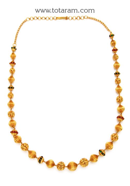 22 Carat Gold Jewellery, Indian Gold Jewelry, Necklace With Beads, 22k Gold Jewelry, Gold Jewelry Stores, South Indian Jewelry, Indian Necklace, Gold Long Necklace, Gold Jewelry Indian