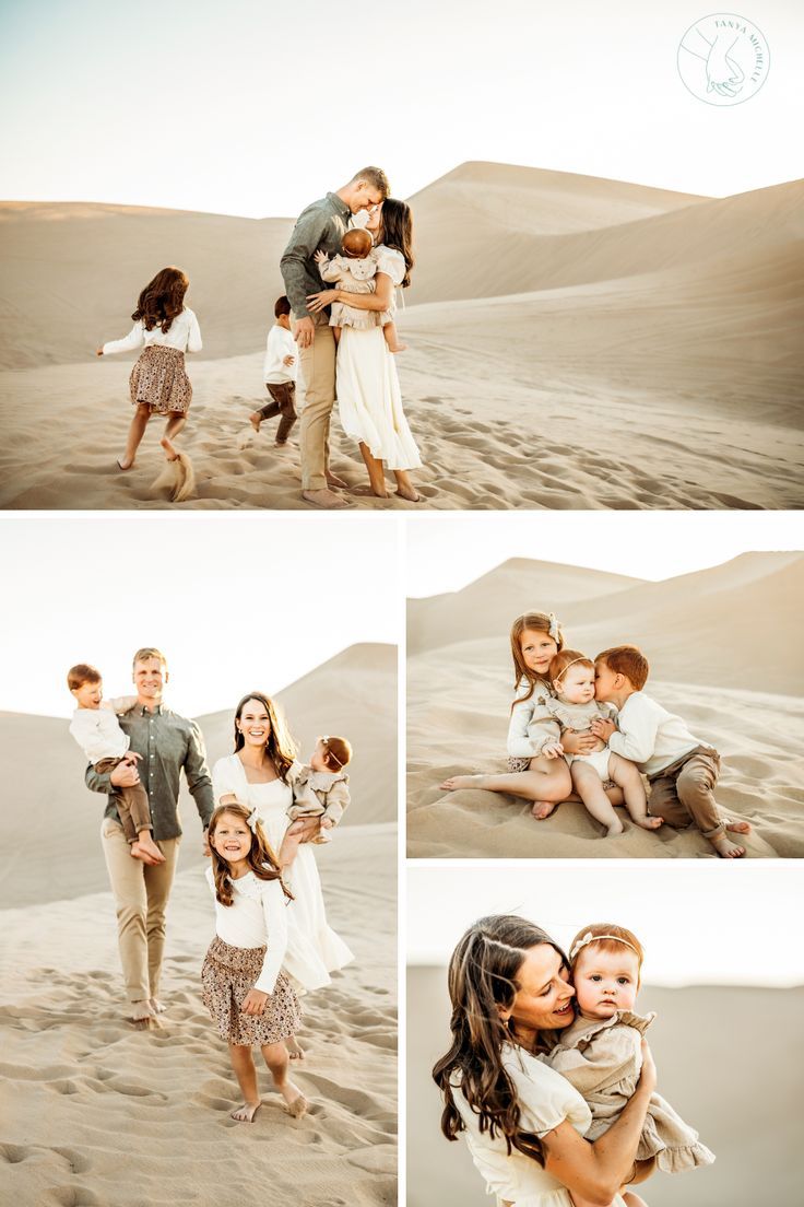 family photos in the desert with sand dunes