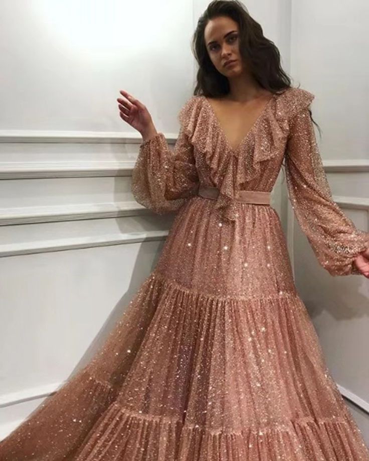 F00154329-102 70s Dresses Formal, Glittery Gown, 70s Prom Dress, 70s Prom, Sukienki Maksi, Princess Vibes, Custom Prom Dress, Evening Gowns Elegant, Long Sleeve Sequin