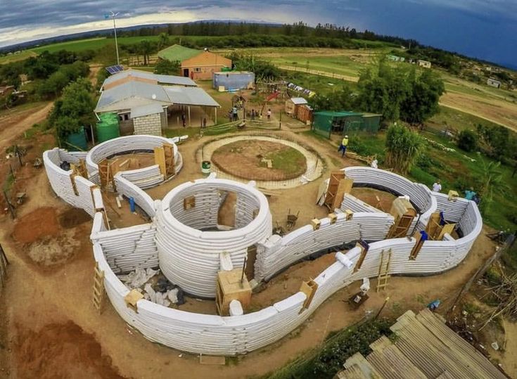 an aerial view of a building being built