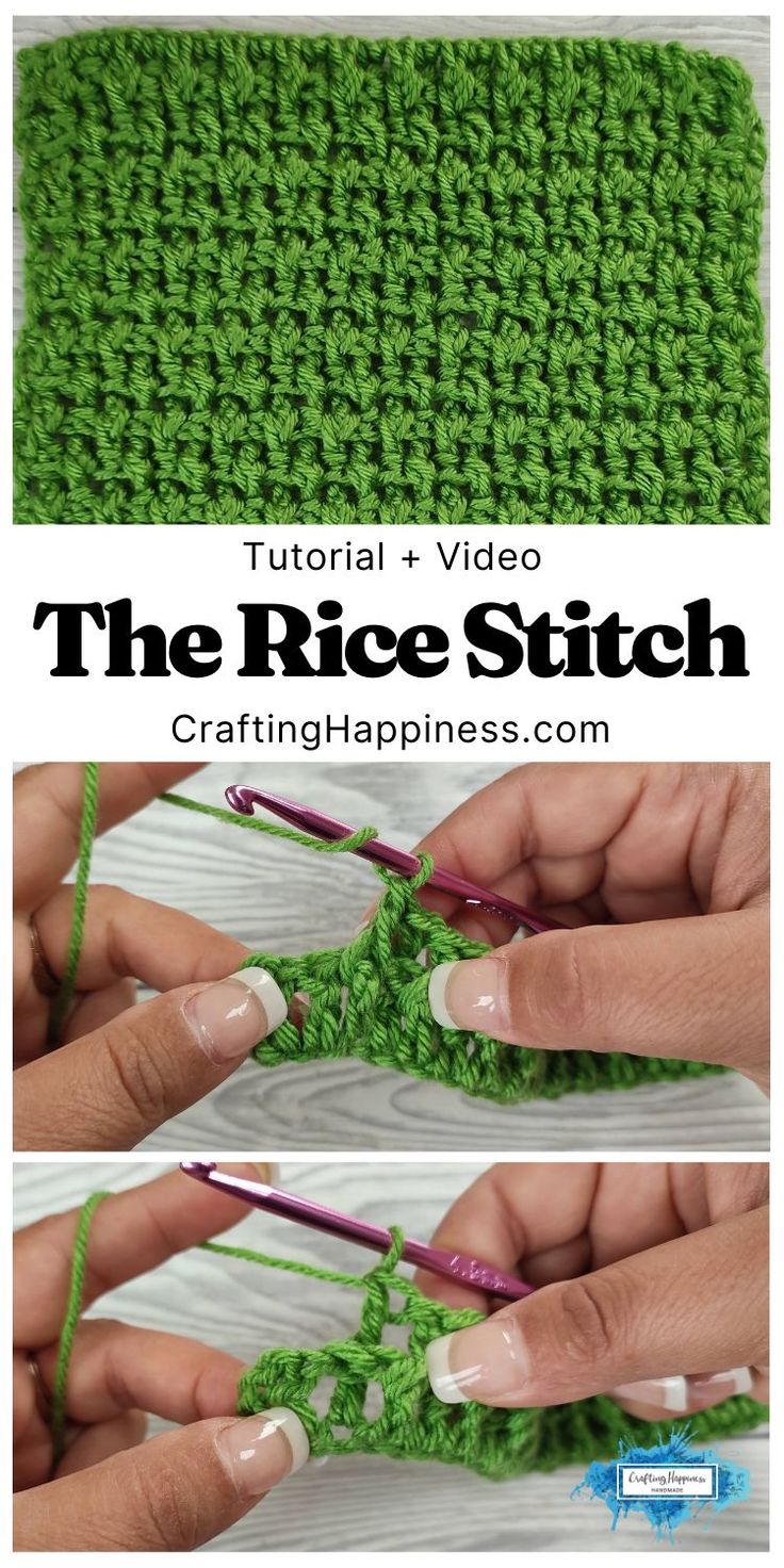 crochet video showing how to knit the rice stitch