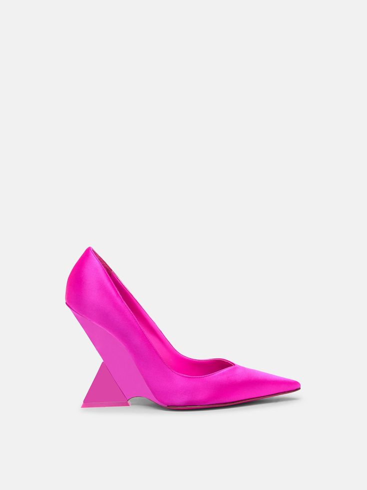 THE ATTICO ''Cheope'' fuchsia pump Modern Pink Wedge Heel Shoes, Modern Pink Wedge Heels, Modern Pink Heels With Sculpted Heel, Modern Pink Pointed Toe Heels, Modern Pink Heels For Formal Occasions, Modern Pink Heels For Evening, Heels Strappy, Italy Style, Bead Charms Diy