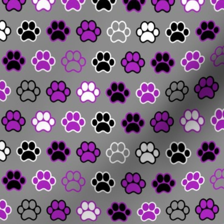 purple and black dog paw prints on grey background