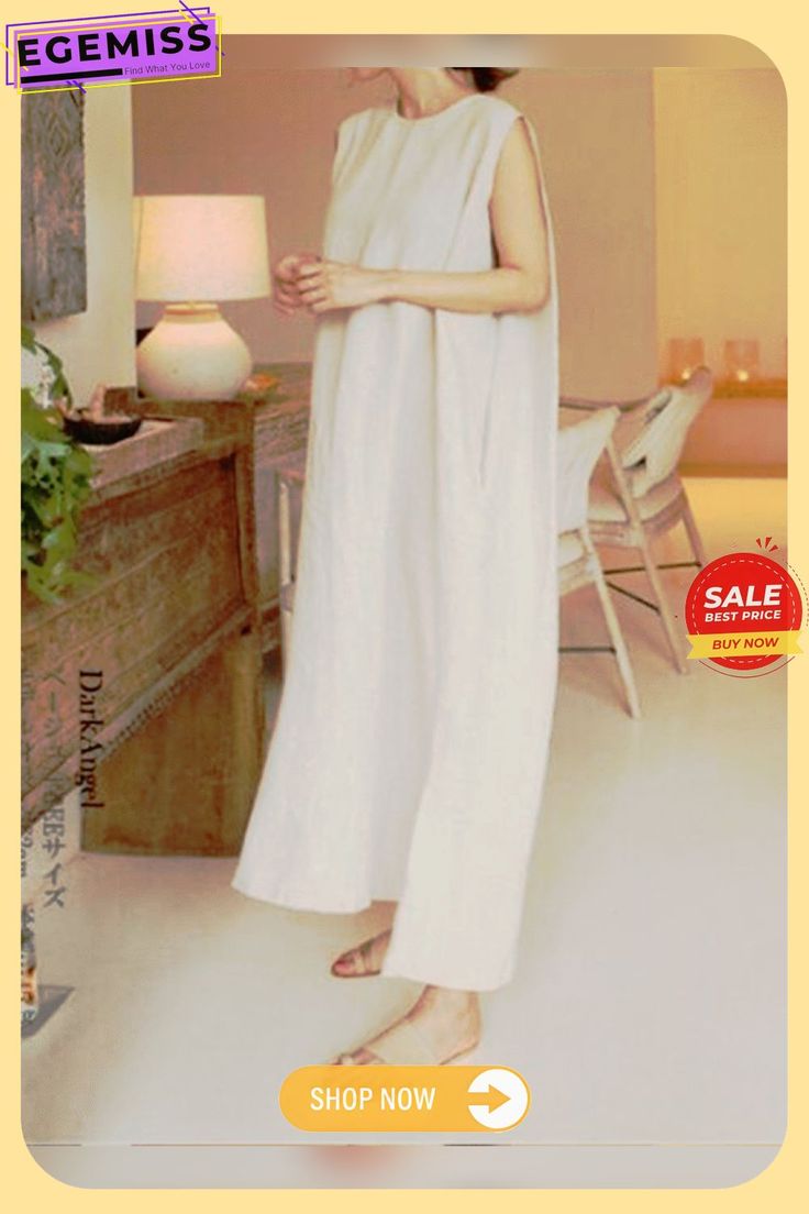 New Sleeveless Loose Dress Long Skirt Sleeveless Relaxed Fit Maxi Sundress, Casual Sleeveless Relaxed Fit Maxi Dress, Relaxed Fit Sleeveless Maxi Dress For Summer, Casual Relaxed Fit Sleeveless Maxi Dress, Sleeveless Relaxed Fit Maxi Dress For Summer, White Sleeveless Maxi Dress With Pockets, Casual Sleeveless Sundress With Relaxed Fit, Sleeveless Relaxed Fit Maxi Dress With Pockets, Sleeveless Relaxed Fit Dresses With Pockets