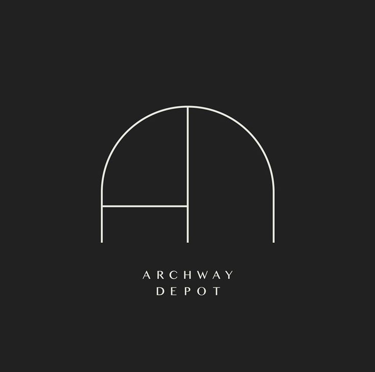 the archway depot logo is shown in white on a black background with an oval shape