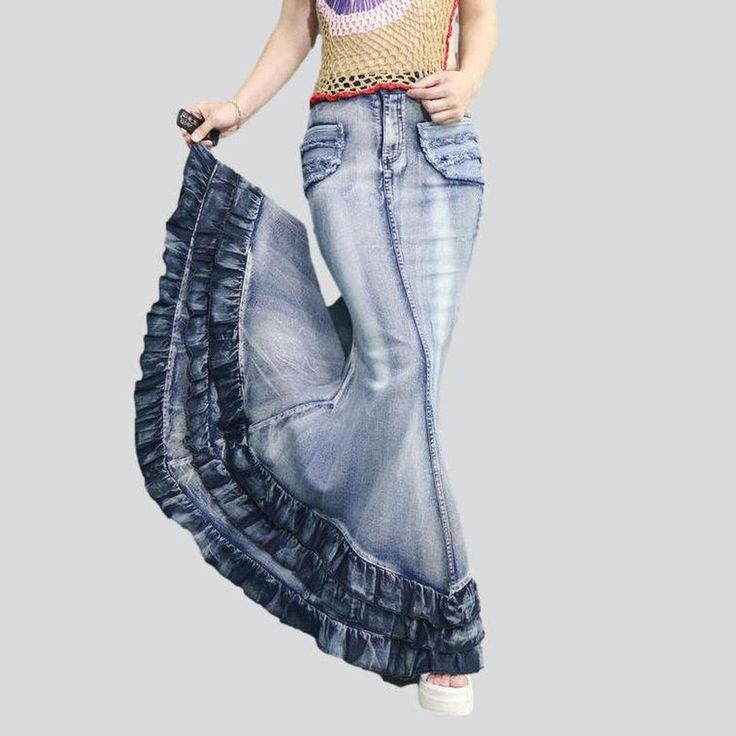 Look no further for street trend perfection with our 2023 Summer Collection Mermaid Frills Women's Denim Skirt. Crafted from premium quality denim with a elevated-rise fit. this skirt oozes chicness with its mermaid frills. zipper and button closure.Why You'll Love It: Street Style: A perfect combination of edgy vibe and laid-back fashion. this skirt is made to be seen. Mermaid Frills: Showcasing a mermaid frills design. this skirt is ultra-flattering and a great addition to any wardrobe. High-W Tassel Jeans, Denim Skirts Online, Tail Mermaid, Bohemian Maxi Skirt, Womens Denim Skirts, Cool Fish, Long Denim Skirt, Bohemian Maxi, Skirt High Waist