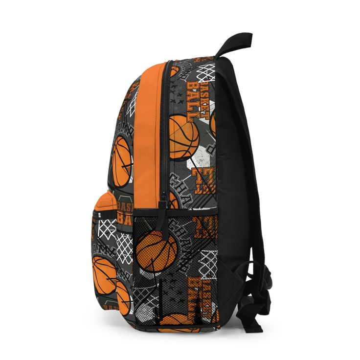 This Basketball Personalized Backpack is a slam dunk for students of any age! Crafted from spun polyester with a weight of 1.3 lbs, it's the perfect mix of lightweight, sturdy, and durable. It is the perfect back to school or birthday gift for your basketball player or student who loves sports!➨Storage:A total of 4 compartments - 1 main zip pocket (13-liter capacity), 1 front pocket, bottle pocket on the side and inside compartment for a laptop or tablet.➨Padded Back:Padded mesh back panel and straps for extra comfort, breathability and easy carrying➨Write name or initials in the personalization box on this page.➨Details- 100% polyester- Lightweight and waterproof- Adjustable shoulder straps- Blank name tag sewn inside- Size variance +/- 0.5"- Assembled in the USA from globally sourced par Sporty Standard Backpack For College, Sporty Backpack For College And Back To School, Casual Sports Backpack For Back To School, Sporty Backpack For College, Back To School, Sporty Backpack For Sports Events, Casual College Bags For End Of School Year, Sporty Streetwear Bags For Back To School, Back To School Sports Backpack, Sporty Backpack For Back To School And Sports Events