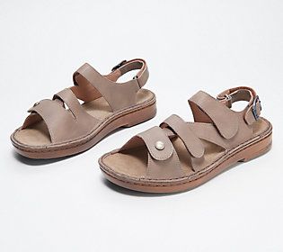 Strappy yet sporty, the Fleur sandal comfortably secures your foot with an adjustable buckle-and-snap closure and hook-and-loop straps. From Naot. Strap Sandals, Snap Closure, Fashion Shoes, Leather Upper, Buckle, Sandals, Heels, Leather