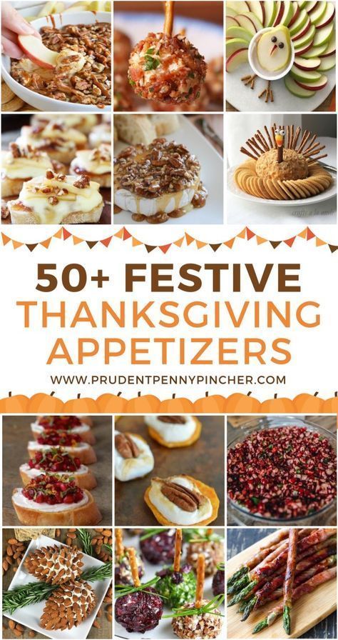 the cover of 50 festive thanksgiving appetizers with pictures of apples and other foods