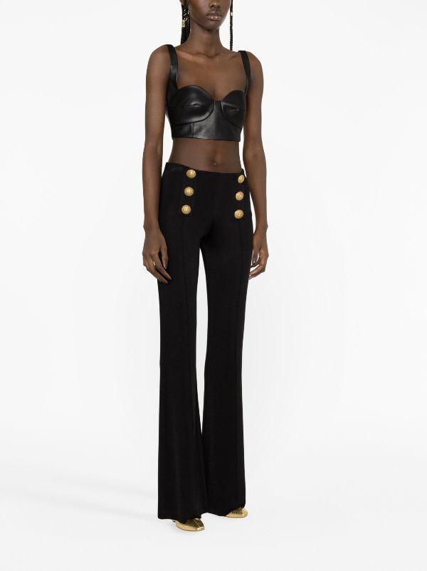 Balmain button-embellished Flared Trousers - Farfetch Flared Trousers, Nautical Fashion, Work Environment, Fashion Clothes, Fashion Branding, Trousers, High Waisted, Fashion Outfits, Luxury Fashion