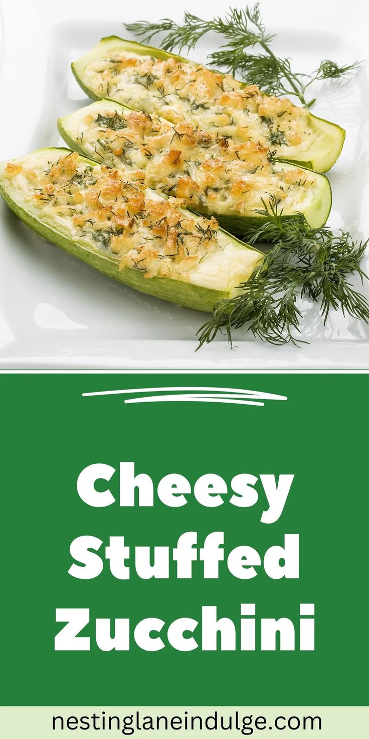 cheesy stuffed zucchini on a white plate