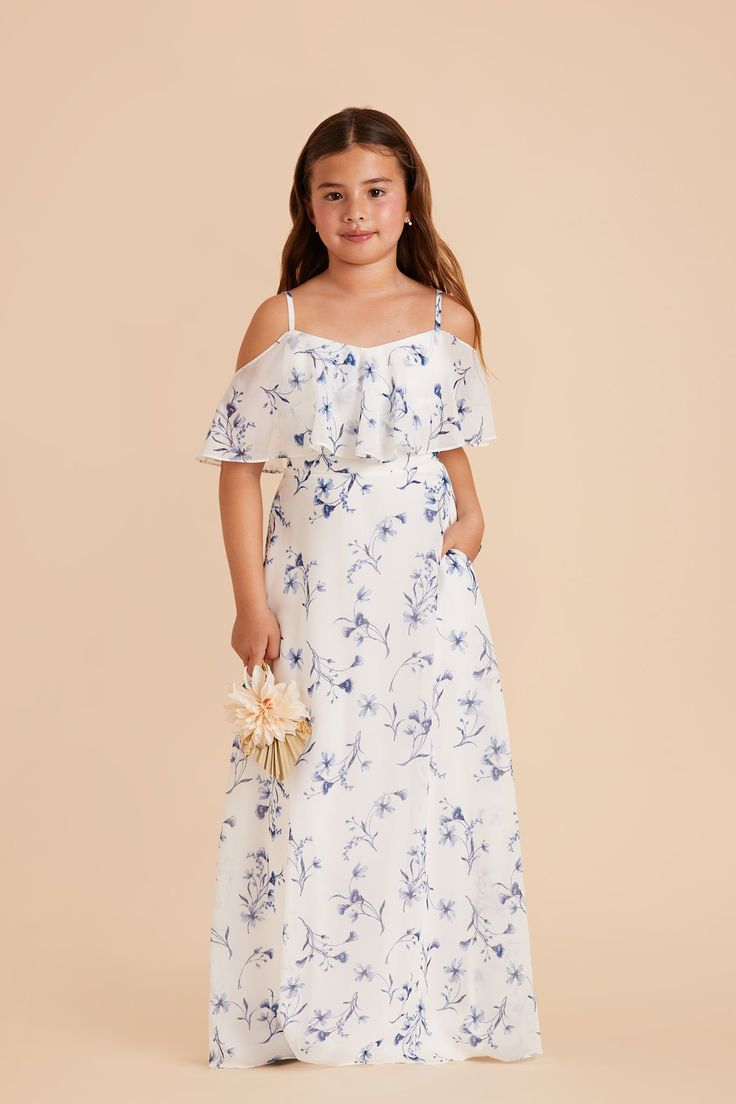 Janie Convertible Junior Dress - Blue Le FleurJanie Convertible Junior Dress - Blue Le Fleur Bridesmaid Dress Chiffon, Junior Dress, 2025 Wedding, Birdy Grey, Junior Bridesmaid Dress, Floor Length Chiffon Bridesmaid Dresses, Convertible Dress, Little Women, Jane Dress