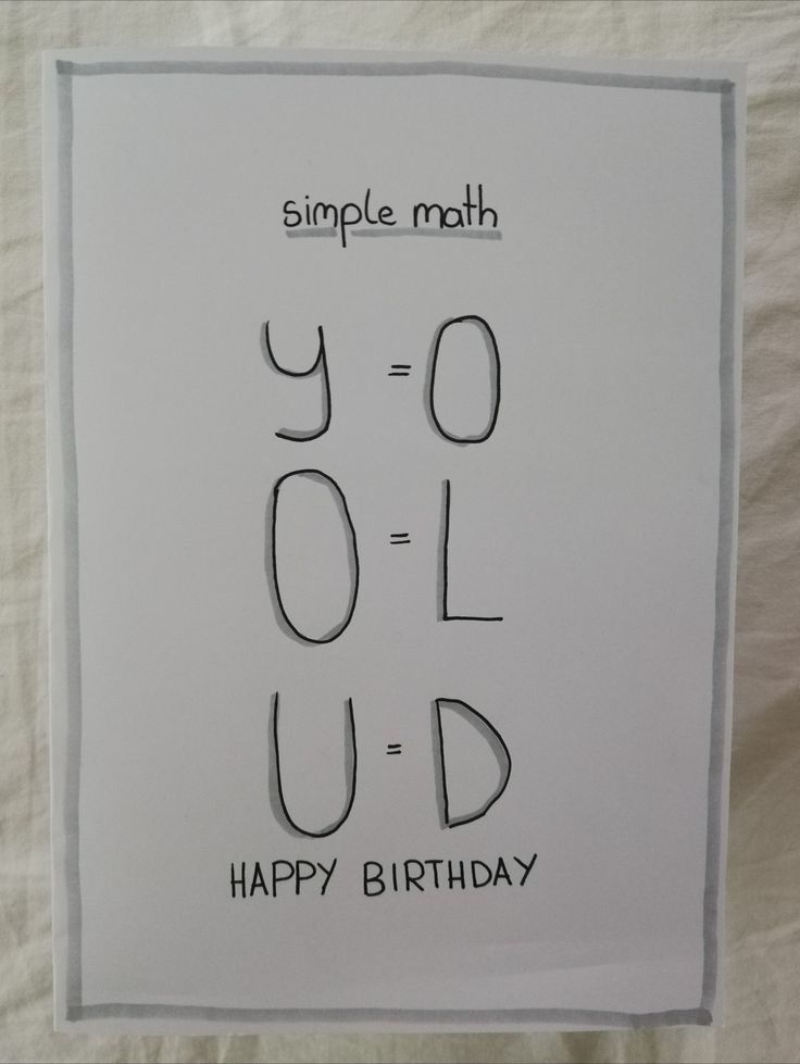 a white card with the words happy birthday written in black on it and an image of a polaroid that says, simple math