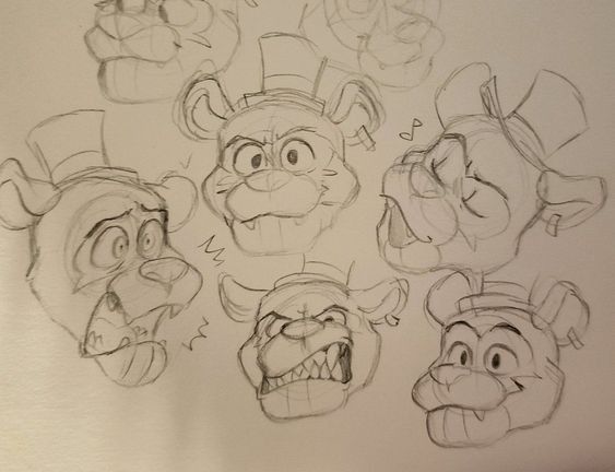 sketches of cartoon characters with different facial expressions