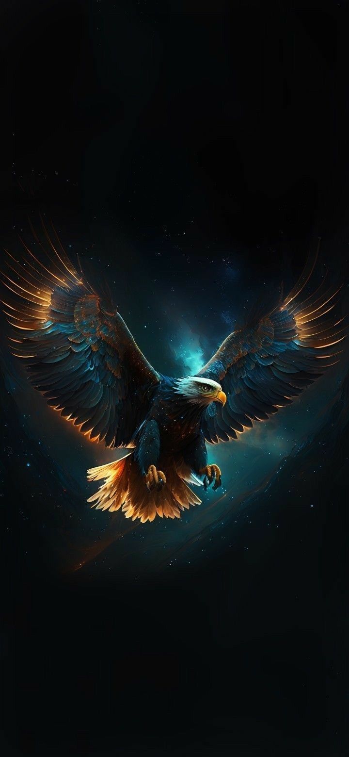 an eagle flying through the night sky