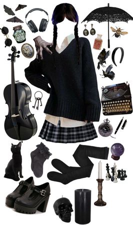 Wednesday Goth Outfits, Wednesday Core Outfits, Wensday Inspired Outfit, Wednesday Addams Fits, Wednesday Outfit Ideas For Work, Wednesday Addams Clothing, Wednesday Aesthetic Outfits, Wanda Addams, Wednesday Outfit Inspiration