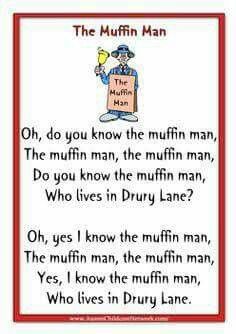 the muffin man poem with an image of a person holding a sign that says, oh, do you know the muffin man?