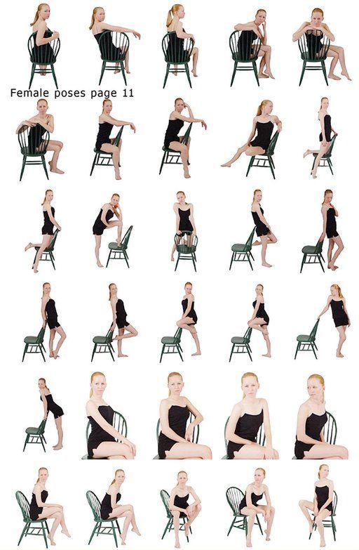 a woman sitting on top of a chair in different poses