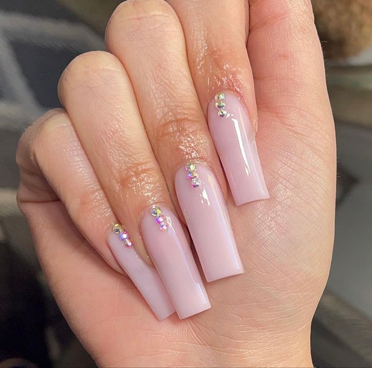 Birthday Acrylic Nails Medium, Sparkly Pink Valentines Nails, Grad Nails, 2023 Nails, Milky Nails, Plain Nails, Tapered Square, Simple Acrylic Nails, Classy Acrylic Nails