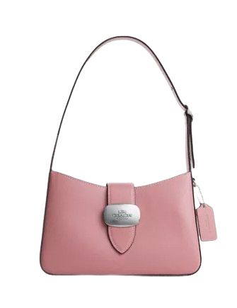 Refined calf leatherTwo credit card slotsInside zip pocketSnap closure, fabric liningAdjustable handle with 9 1/4" drop9 3/4" (L) x 6 1/2" (H) x 2 1/2" (W)Style No. CP004Color: True Pink Classic Pink Bag For Business, Classic Pink Business Bag, Pink Satchel For Business, Business Bags With Silver-tone Hardware, Elegant Top Handle Shoulder Bag With Snap Closure, Elegant Business Shoulder Bag With Snap Closure, Designer Travel Shoulder Bag With Snap Closure, Top Handle Shoulder Bag With Snap Closure For Shopping, Designer Tote Bag With Snap Closure