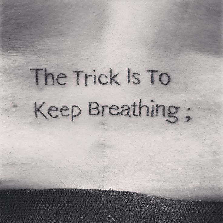 a black and white photo with the words, the trick is to keep breathing written on it