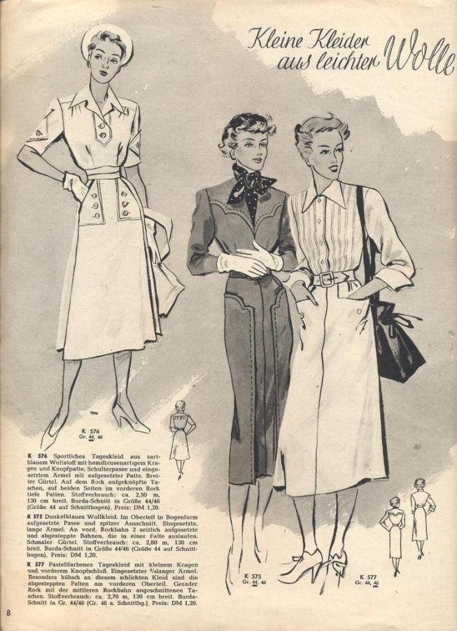 Clothing Sketches, German Fashion, Fashion Plates, 1950s Fashion, Historical Fashion, Vintage Sewing Patterns, Vintage Pattern, Fashion History, Military Fashion