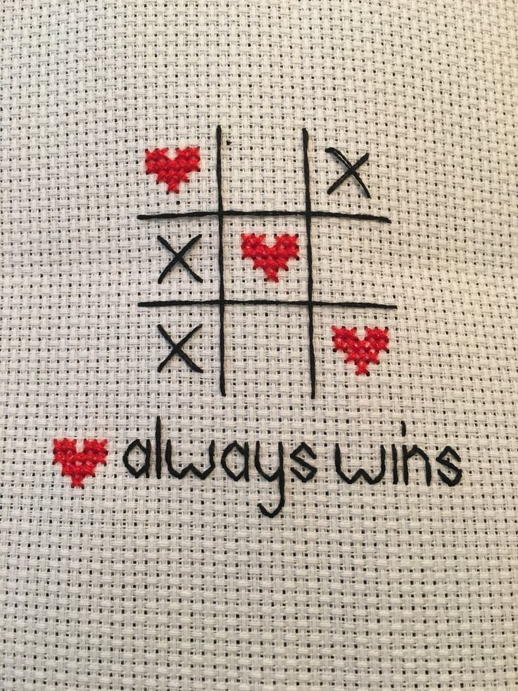 a cross stitch pattern with the words, always win's written in black and red