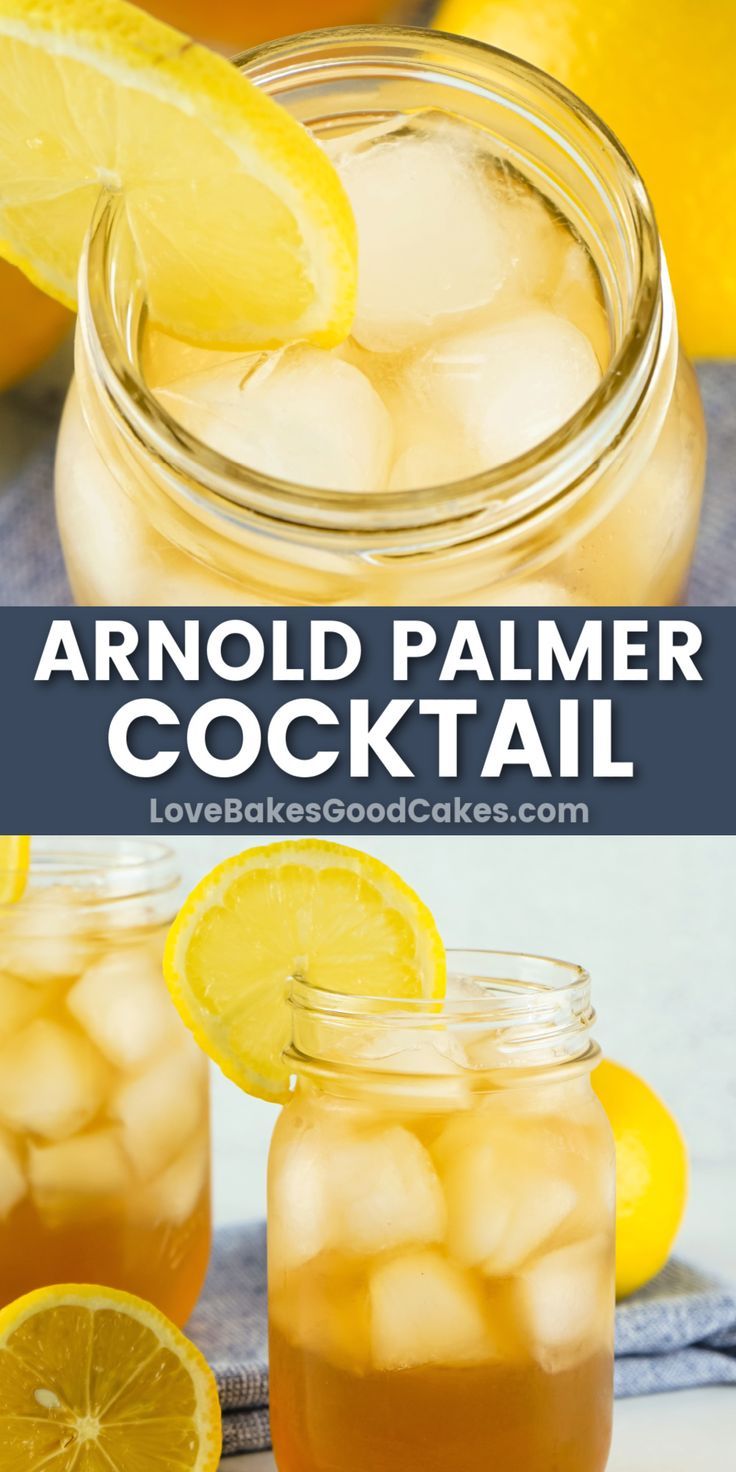 Arnold Palmer Cocktail pin collage Arnold Palmer Drink Alcohol, Spiked Arnold Palmer Recipe, Arnold Palmer Drink Recipe, Arnold Palmer Cocktail, Spiked Arnold Palmer, Batched Cocktails, Arnold Palmer Recipe, Arnold Palmer Drink, Masters Party