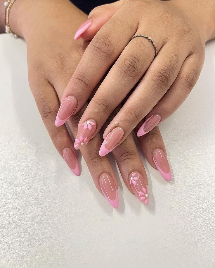 Nail Ideas Stiletto Medium, Pink Frenchies Nails, Medium Stiletto Acrylic Nails, Gel Nails With Tips, Nail Ideas Stiletto, Frenchies Nails, Pink Frenchies, Pink Tip Nails, Natural Nails Manicure