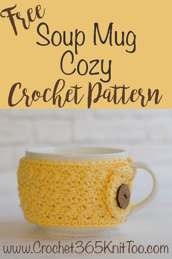 a crochet mug cozy pattern with the words free soup mug cozy