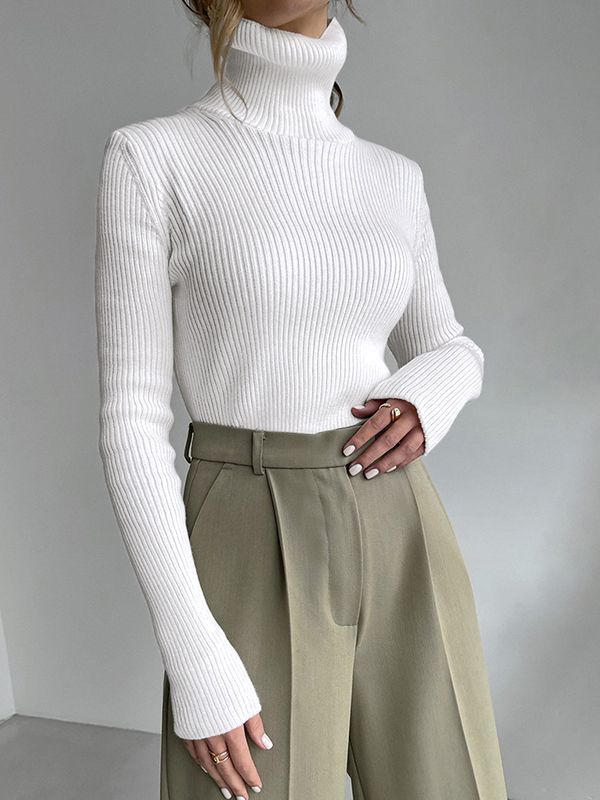 Solid High Neck Slim Knit Sweater Slim Fit Sweater, Tight Sweater, Fitted Turtleneck, Womens Turtleneck, Bottoming Shirt, Looks Vintage, High Collar, Look Fashion, Minimalist Fashion