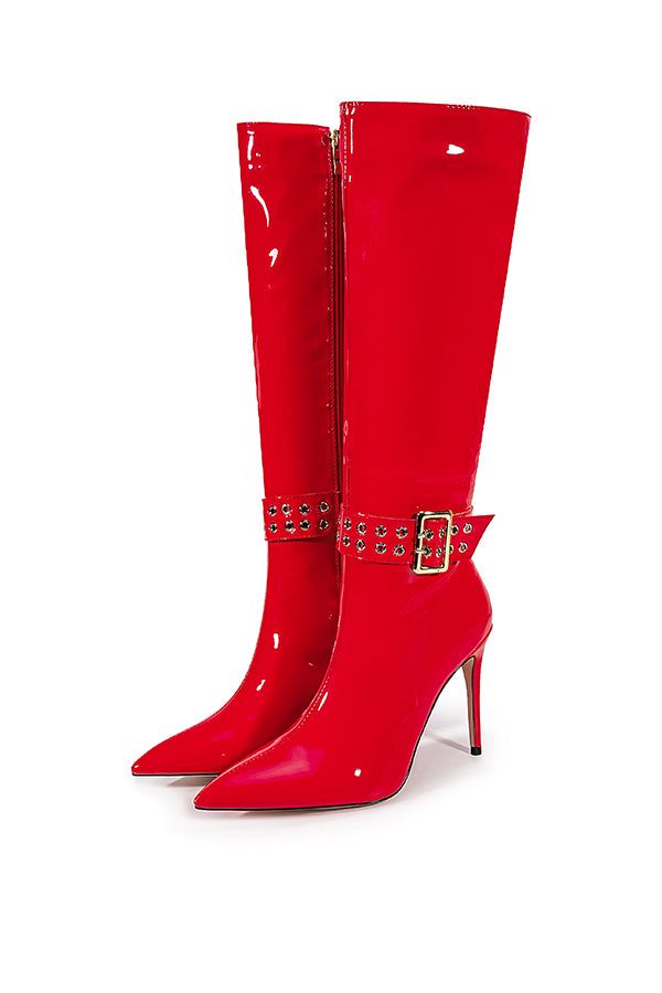 The Marbelleve Opulent Event Boots are crafted from solid leather, featuring a pointed toe design and a convenient zipper closure. These long boots are designed for winter wear, with a durable rubber outsole for enhanced traction. Red High Heel Boots, Red Heel Boots, Black High Heel Boots, High Heeled Boots, Red Boots, Red Heels, Long Boots, Toe Designs, Heel Boots