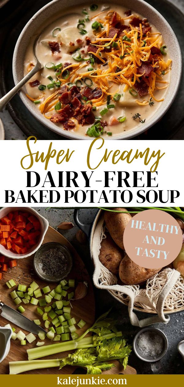 dairy - free baked potato soup with bacon and parmesan cheese