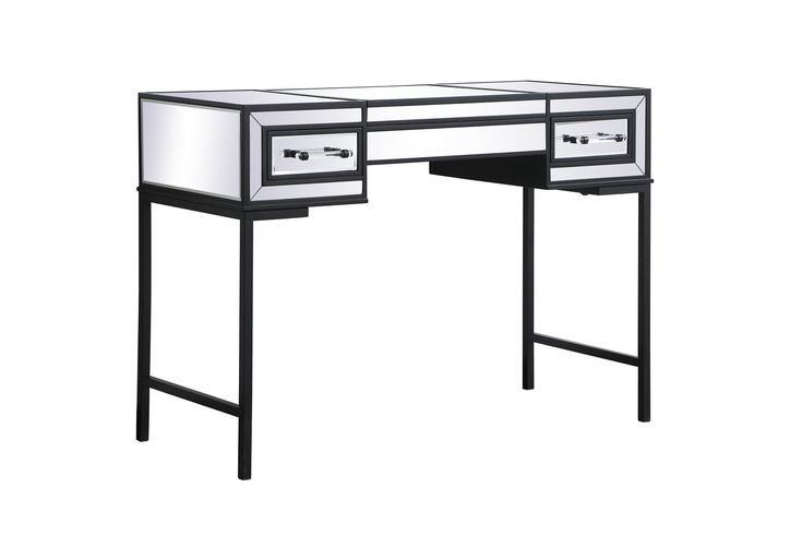 a black and white desk with two drawers on each side, against a white background