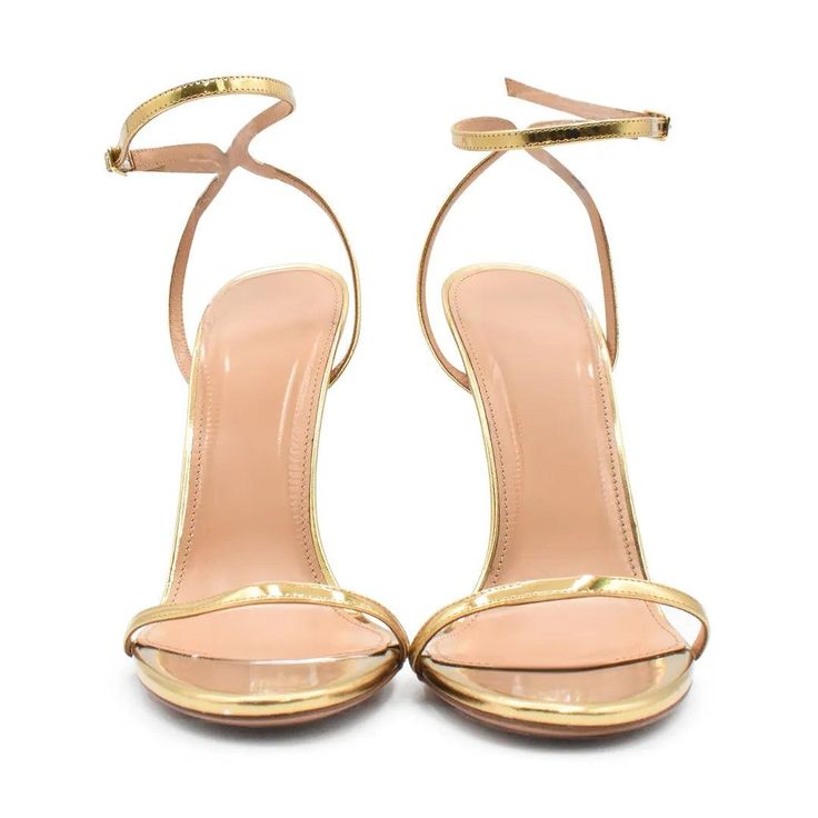 Aquazzura heels in metallic gold leather with a stilletto heel. Includes box. Brand = Aquazzura Size = 42 Condition = 10/10, Brand new in box Material = Leather Heel Height = 130mm SKU = 23125-2 Gold Pointed Toe Sandals For Gala, Sleek Gold Sandals With 4-inch Heel, Gold Heels With 4-inch Heel For Event, Sleek Gold Sandals With Sculpted Heel, Sleek Gold Heels With Padded Heel, Sleek Gold Sandals For Evening, Sleek Gold Evening Sandals, Sleek Gold Sandals With Pointed Toe, Gold Sleek Open Toe Heels