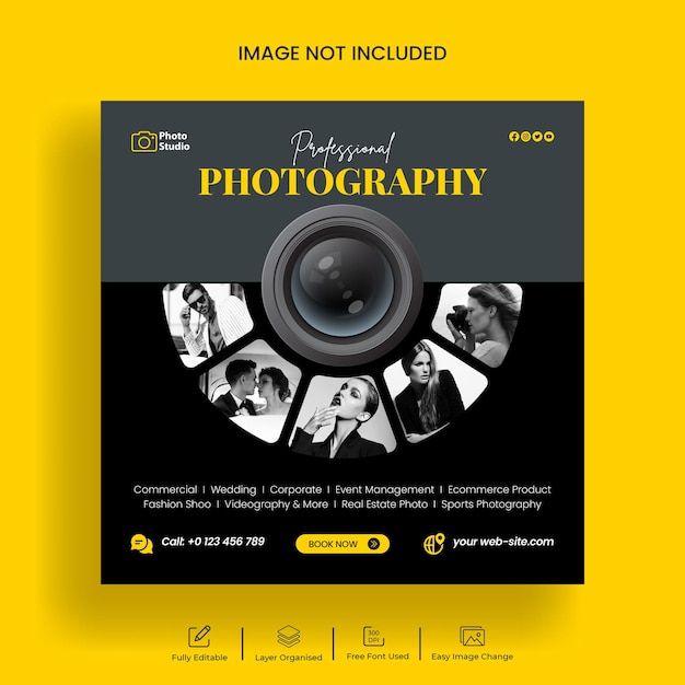 a yellow and black flyer for photography