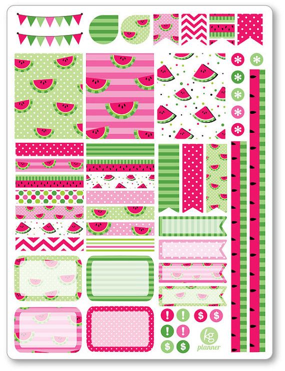 pink and green stickers with watermelon designs on them for scrapbook pages