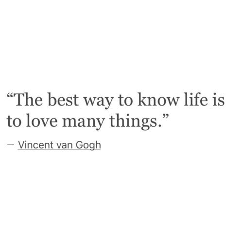 the best way to know life is to love many things - vincent van gogh