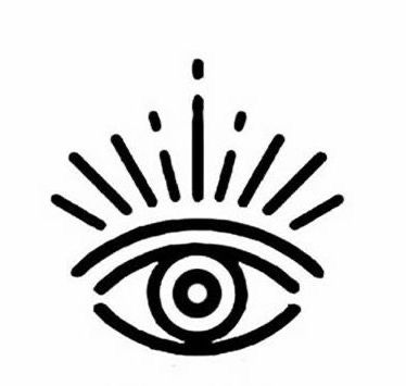 an all seeing eye with rays coming out of it's center and the word,