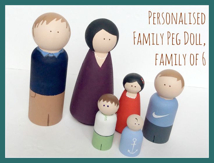 an image of family peg dolls with text overlay that reads personalised family peg doll, family of 6