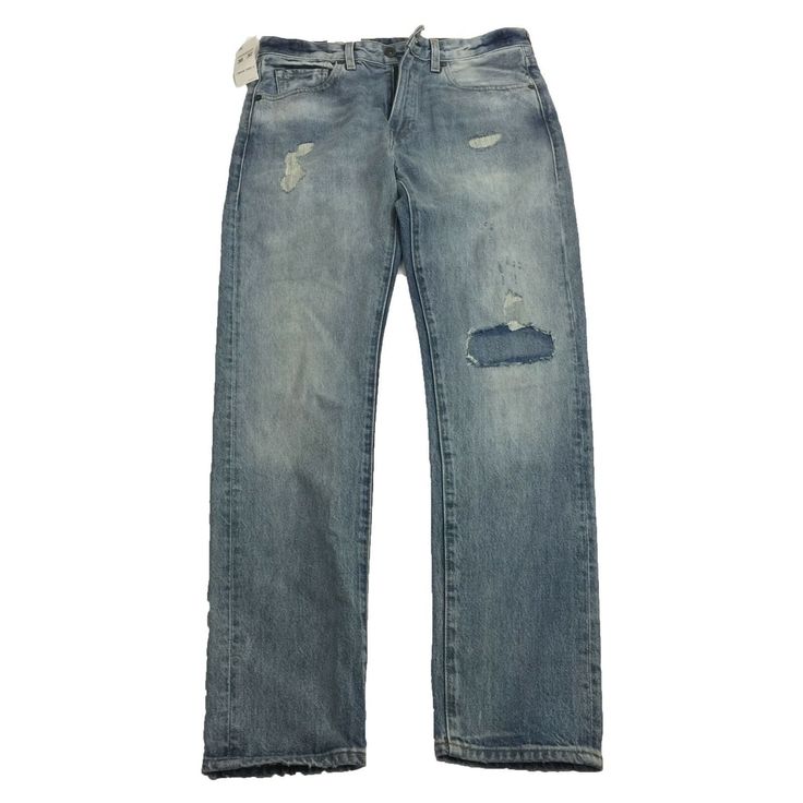 Description: Nwt Levi's Made & Crafted Shuttle Standard Denim Jeans Men's Size 30x32 There Is Damage Where The Coin Is Placed, Please Refer To The Pictures. Measurements: Waist - 15 (30) In Inseam - 31 In Leg Opening - 6 In We Have Tried To Be As Accurate As Possible For Our Measurements So Please Understand If There Is An Error Of Up To 1 Inch In Measurements. Shipping: All Items Within The Usa Will Be Shipped Via Usps With Delivery Confirmation Tracking Number Which Allows You To Track Your Pa Levi's Medium Wash Jeans With Five Pockets, Rugged Ripped Medium Wash Jeans, Rugged Distressed Medium Wash Jeans, Rugged Distressed Blue Jeans, Rugged Blue Distressed Jeans, Levi's Casual Jeans With Frayed Hem, Casual Levi's Jeans With Frayed Hem, Rugged Denim Blue Jeans For Streetwear, Levi's Medium Wash Jeans With Frayed Hem