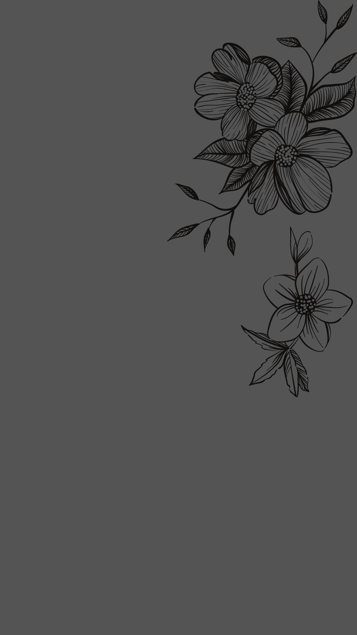 a black and white drawing of flowers on a gray background