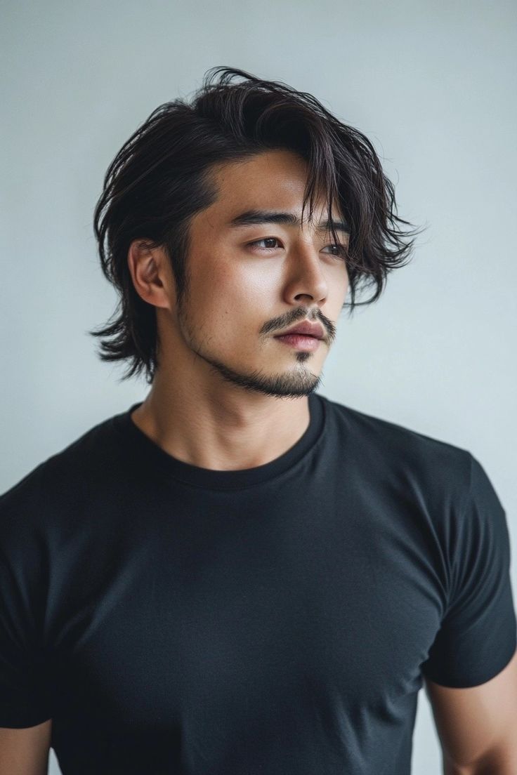 Male Hairstyles Side Part, Asia Men Hairstyle, Straight Black Hair Men, Long Flow Hairstyle Men, Man Bob Haircut For Men, Japanese Long Hair Men, Medium Length Haircut For Men Straight Hair, Yakuza Hairstyle, Male Asian Hairstyles