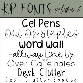 a poster with the words kp fonts volume 6 written in black and white