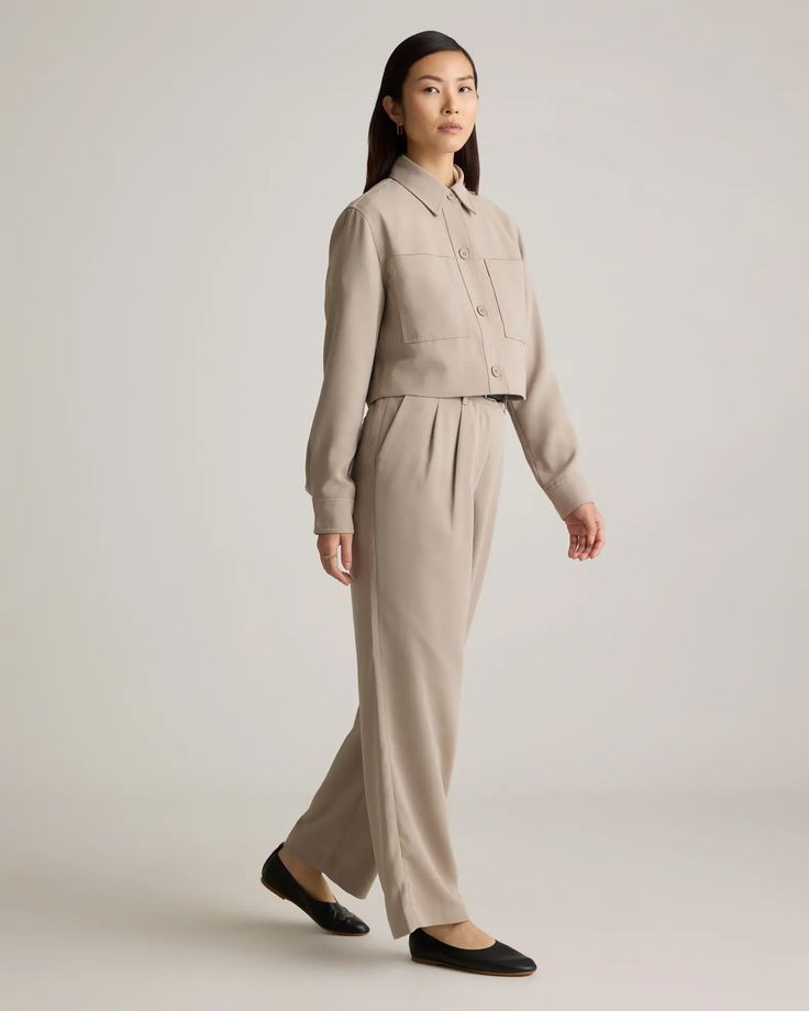 Stretch Crepe Cropped Jacket Business Casual Jacket, Stretch Crepe, Collar Blouse, Cropped Jacket, Crepe Fabric, Ankle Pants, Crop Jacket, Casual Jacket, A Dress