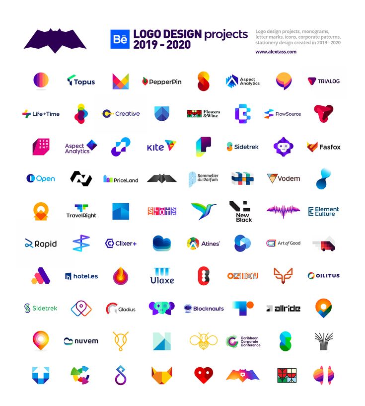 the logo design projects are displayed in different colors